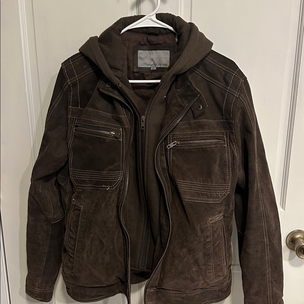Vintage Wilson Genuine Leather Jacket Men L Brown Motorcycle Hybrid Hoodie